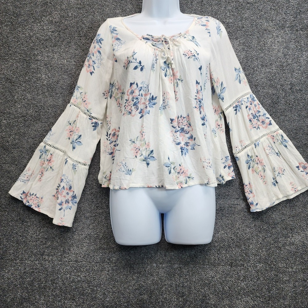 NWT Hollister Women's Floral Boho Peasant Bell Sleeve Cottagecore Viscose Top XS